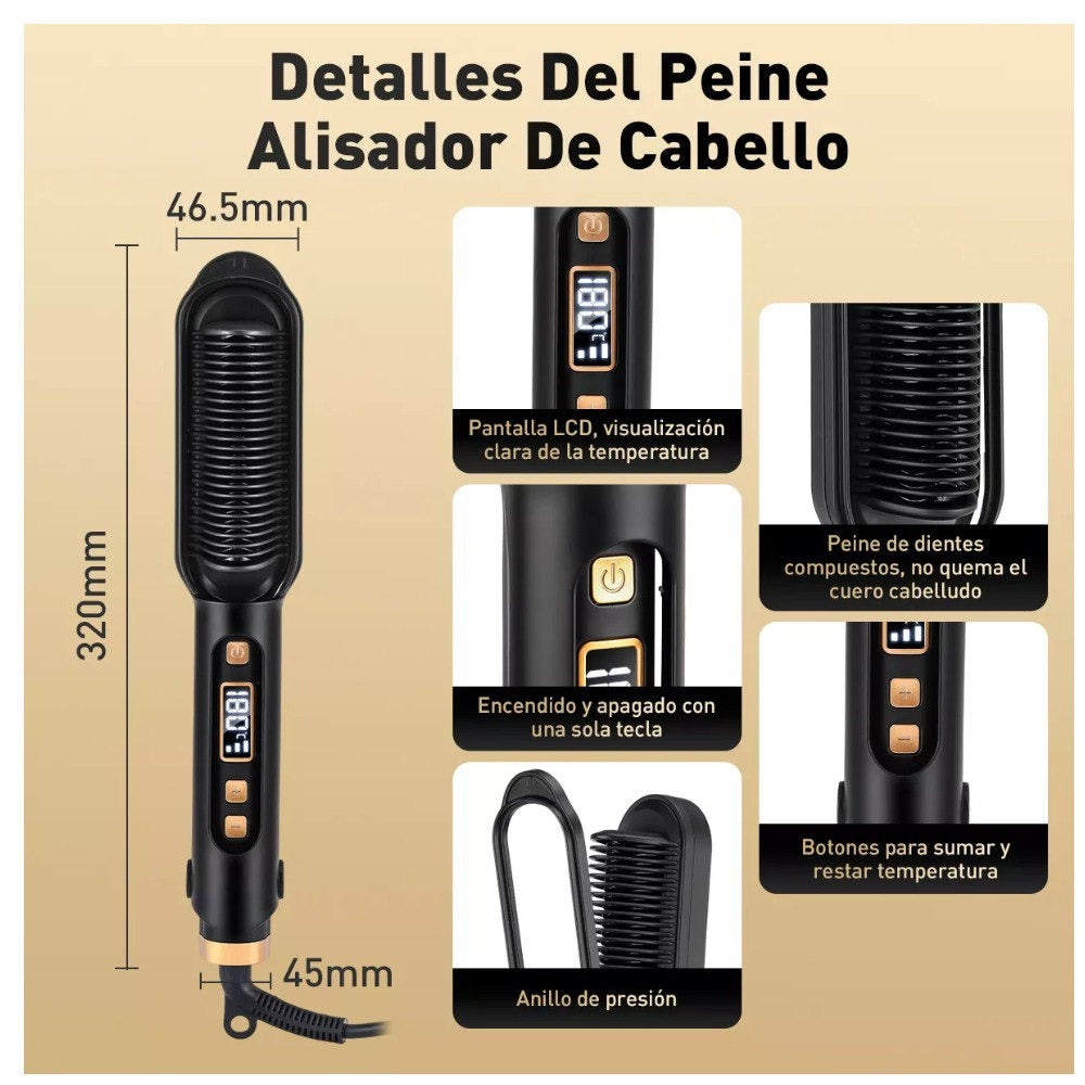PEINE CEPILLO ALISADOR ELÉCTRICO CONTROL TEMPERATURA
